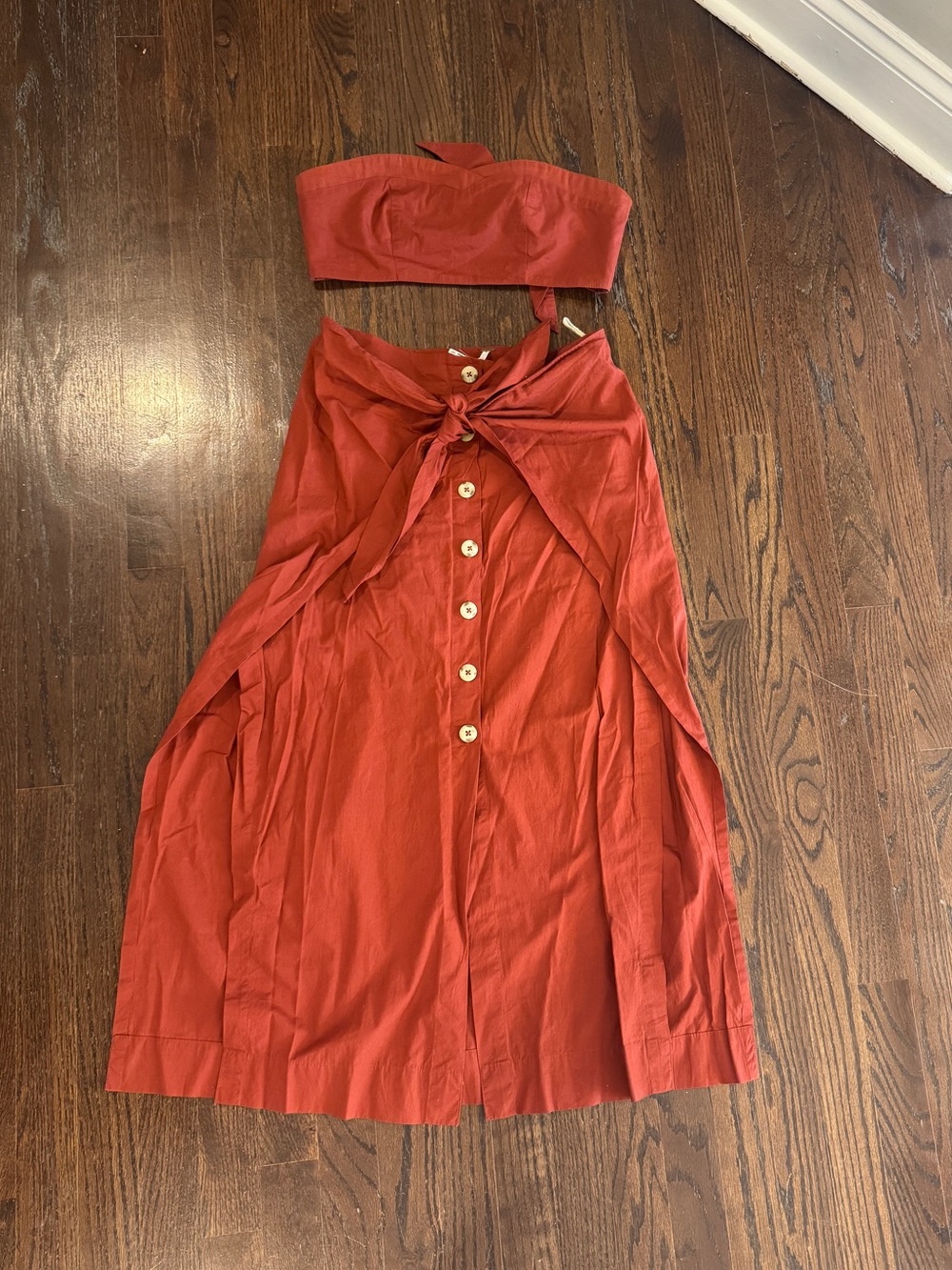 Free People Two-Piece Rust Red Button-Front Skirt Set